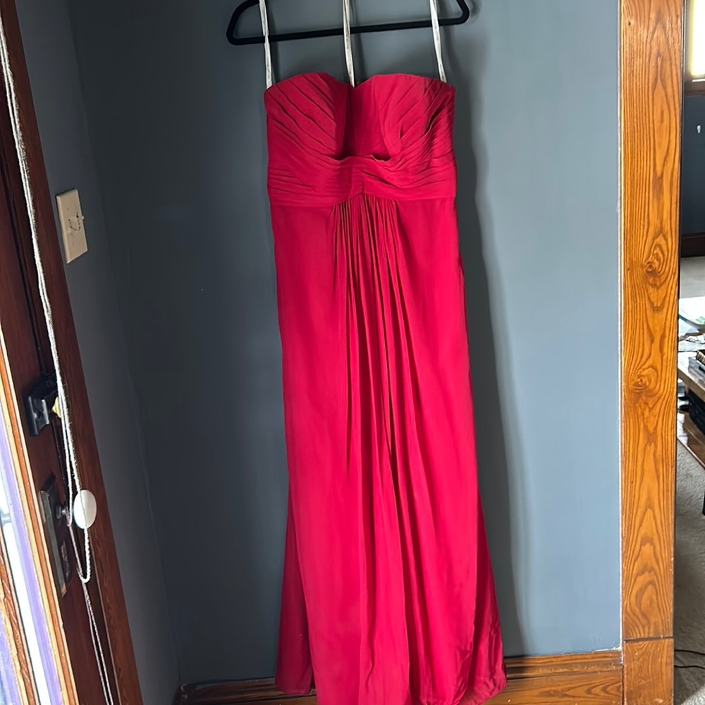 David’s bridal strapless bridesmaid gown - apple red